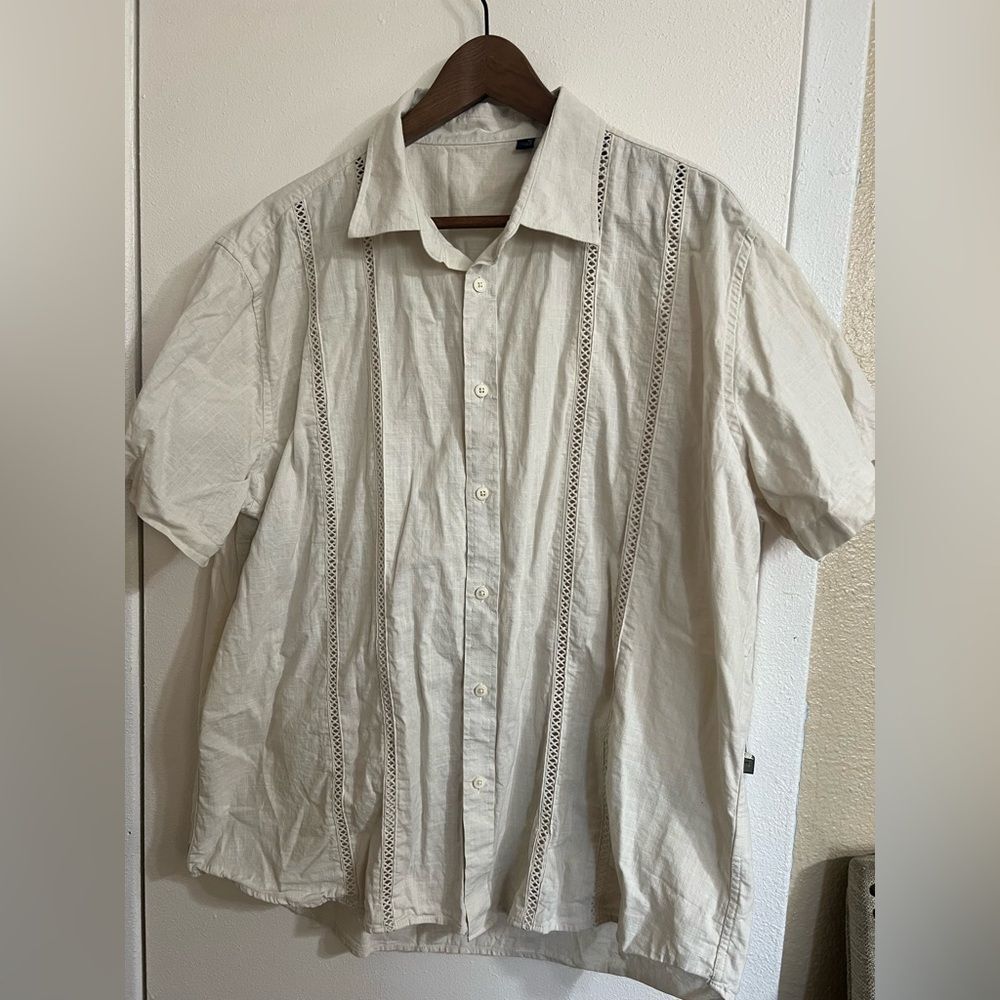 Design in Italy  Cream Linen Short Sleeve Button-Up Shirt Men’s SzXL Minimalist